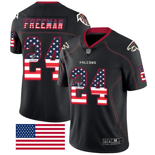 Atlanta Falcons Limited Black Men Devonta Freeman Jersey NFL Football #24 Rush USA Flag